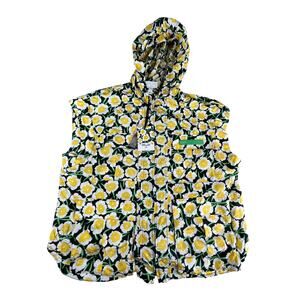 Diane Von Furstenberg Vest Jacket Womens Large Black Yellow Floral Hooded NWT